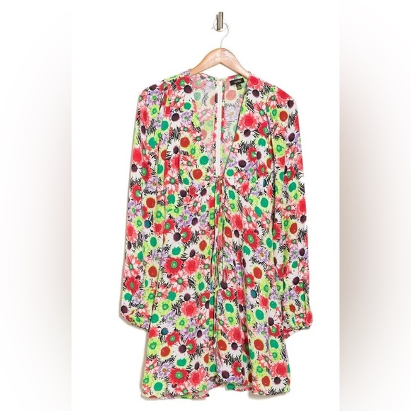 AFRM Caprice Floral Long Sleeve Minidress in Summer Daisy Bouquet - Picture 9 of 9